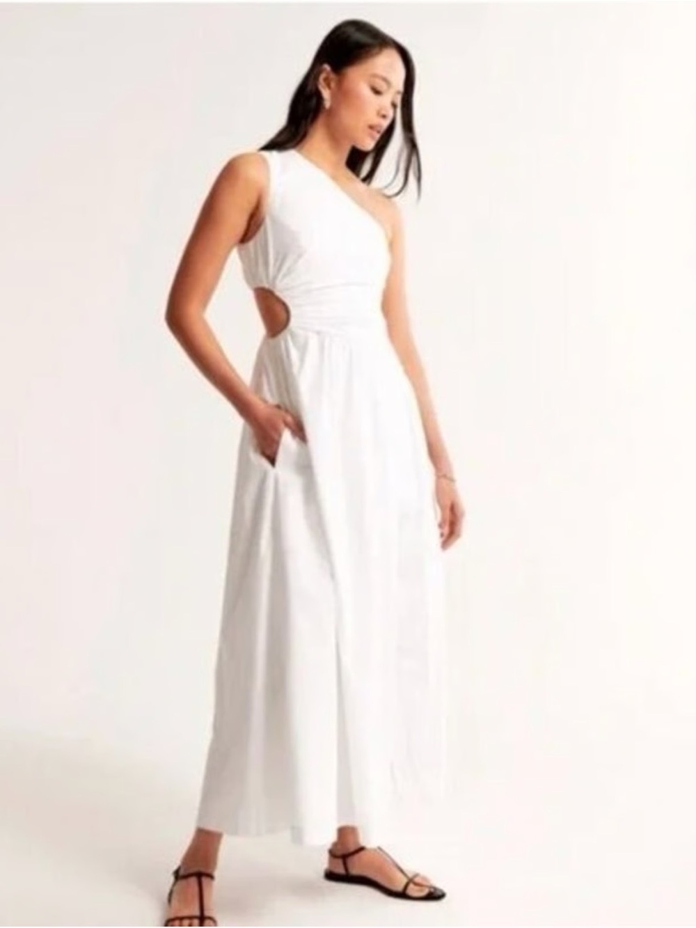 Abercrombie & Fitch White One-Shoulder Cutout Maxi Dress